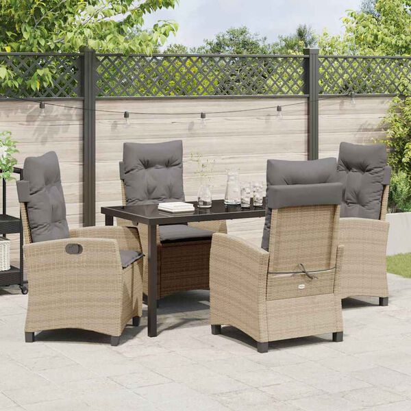 vidaXL Garten Essgruppe mit Kissen 5 pcs Beige Poly-Rattan