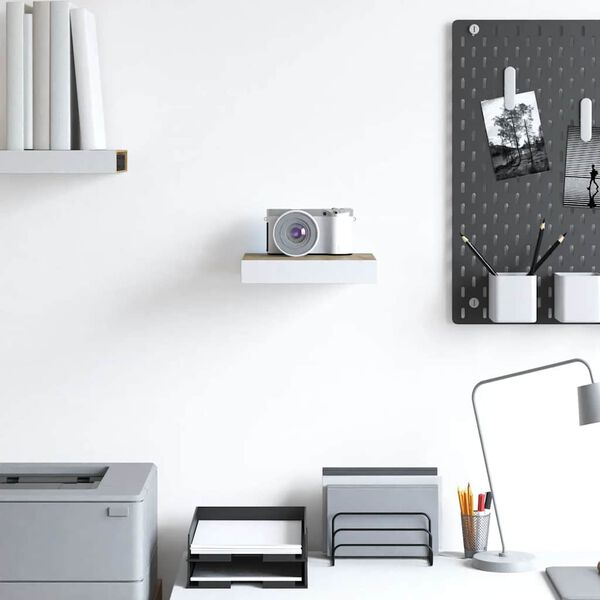 vidaXL Schweberegal Eichen-Optik und Wei&szlig; 23x23,5x3,8 cm MDF