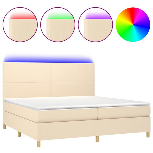 vidaXL Boxspringbett mit Matratze & LED Creme 200x200 cm Stoff