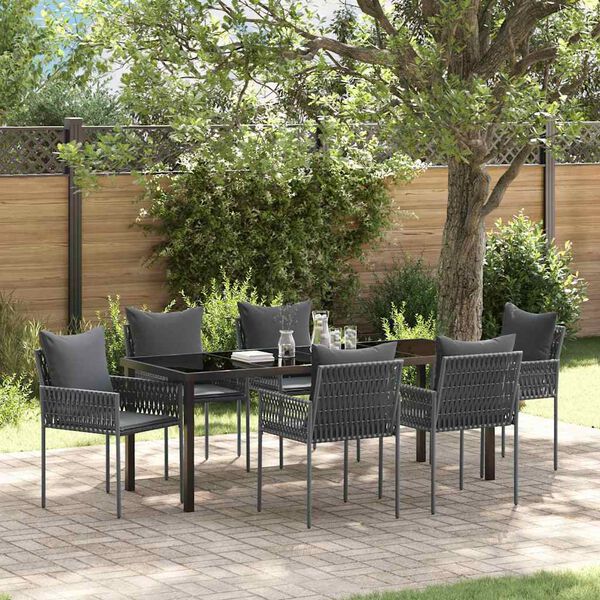 vidaXL Garten Essgruppe 7 pcs Schwarz und Grau PE-Rattan