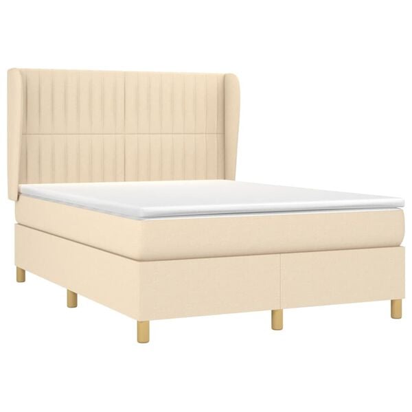 vidaXL Boxspringbett mit Matratze Creme 140x190 cm Stoff