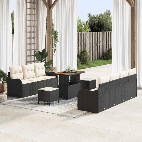 vidaXL Garten-Sofa-Set mit Kissen mit Kissen 10 pcs Schwarz und Creme