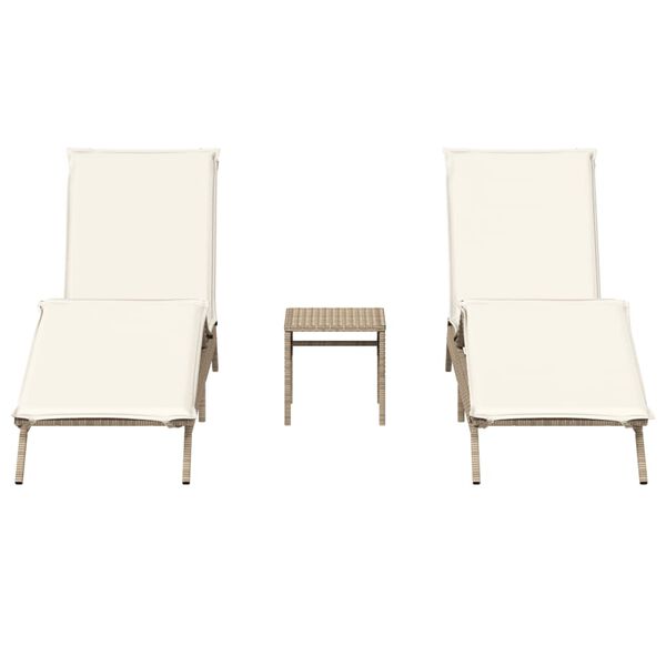 vidaXL Sonnenliegen 2 Stk. mit Tisch Beige Poly Rattan