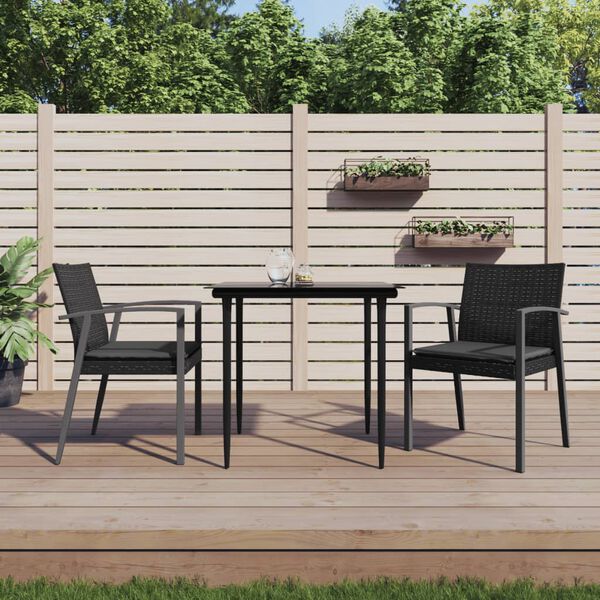 vidaXL Gartenstühle mit Kissen 2 Stk. Schwarz 56,5x57x83cm Poly Rattan
