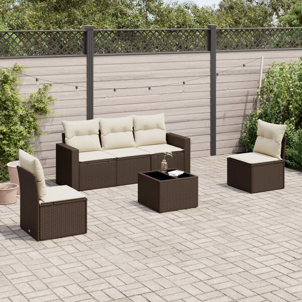 vidaXL 6-tlg. Garten-Sofagarnitur mit Kissen Braun Poly Rattan