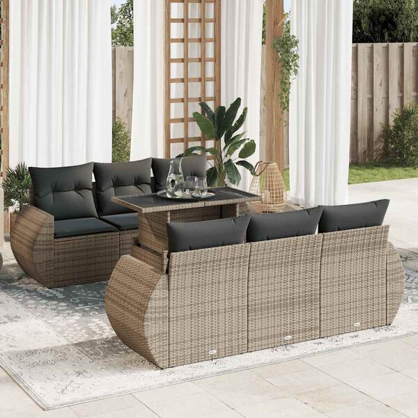 vidaXL 7-tlg. Garten-Sofagarnitur mit Kissen Grau Poly Rattan