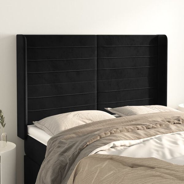 vidaXL Kopfteil mit Ohren Schwarz 147x16x118/128 cm Samt
