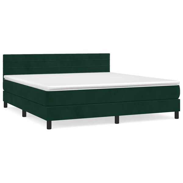 vidaXL Boxspringbett mit Matratze Dunkelgr&uuml;n 160x200 cm Samt