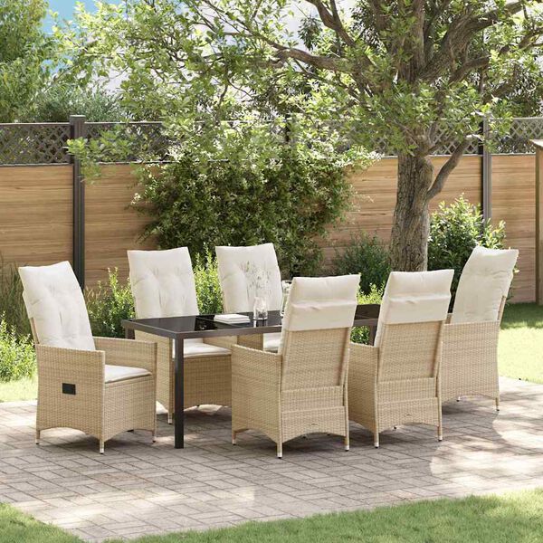vidaXL Garten Essgruppe mit Kissen 7 pcs Beige Poly-Rattan