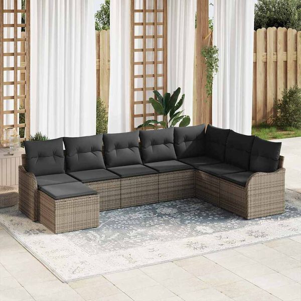 vidaXL Garten-Sofa-Set mit Kissen 8 pcs Grau Poly Rattan