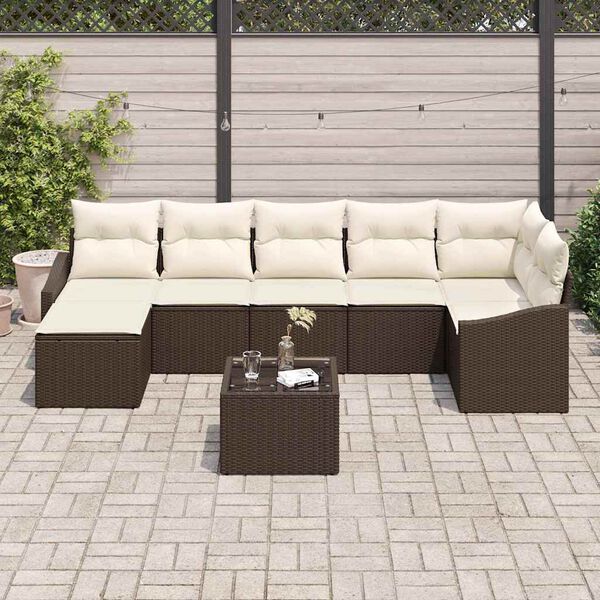 vidaXL Garten-Sofa-Set mit Kissen 8 pcs Braun und Creme Poly-Rattan