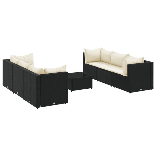vidaXL 7-tlg. Garten-Lounge-Set mit Kissen Schwarz Poly Rattan