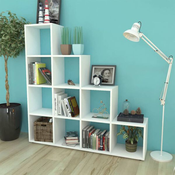vidaXL Treppenregal B&uuml;cherregal 142 cm Wei&szlig;