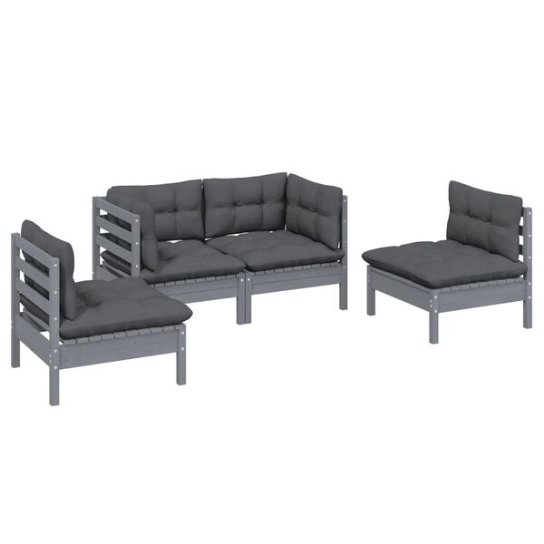 vidaXL 4-tlg. Garten-Lounge-Set mit Kissen Kiefer Massivholz
