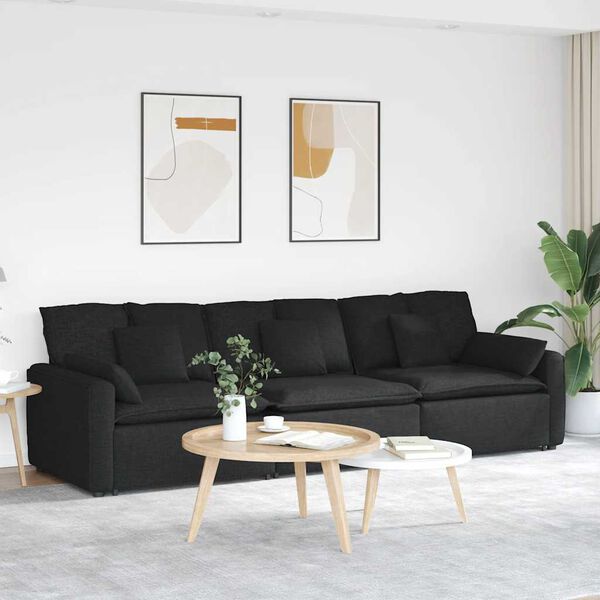 vidaXL Modulares Sofa mit Kissen Schwarz