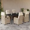 vidaXL 7-tlg. Garten-Essgruppe mit Kissen Beige Poly Rattan