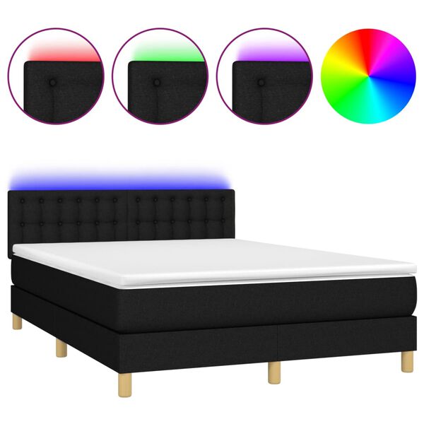 vidaXL Boxspringbett mit Matratze & LED Schwarz 140x200 cm Stoff