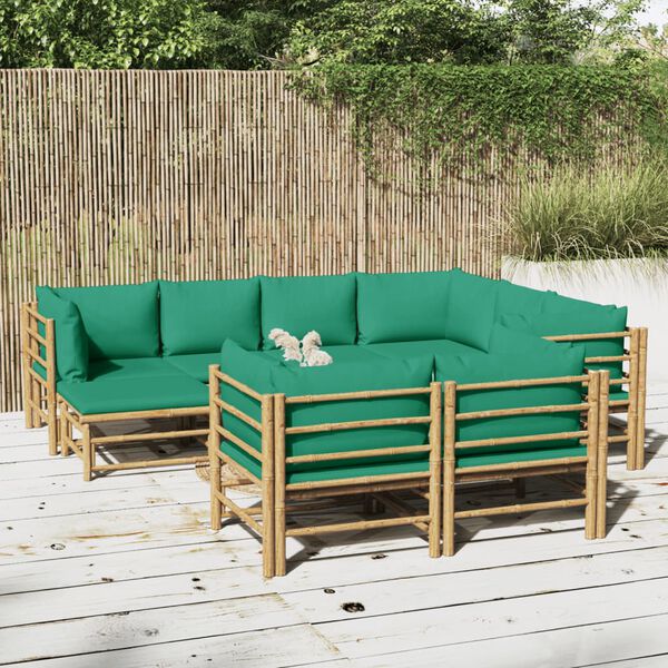 vidaXL 10-tlg. Garten-Lounge-Set mit Gr&uuml;nen Kissen Bambus