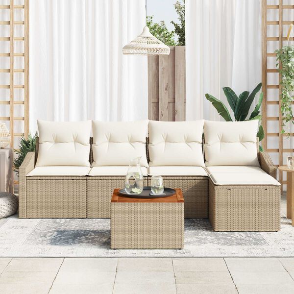 vidaXL Gartensofa-set mit Speicher 6 pcs Beige und Creme Poly-Rattan