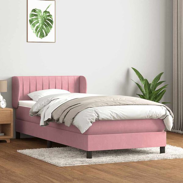 vidaXL Boxspringbett mit Matratze Rosa 80x220 cm Samt