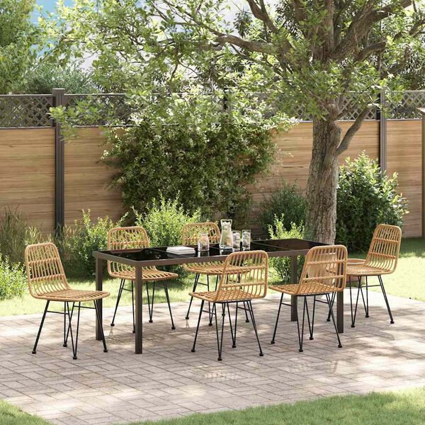 vidaXL Garten Essgruppe 7 pcs Braun Pulverbeschichteter Stahl