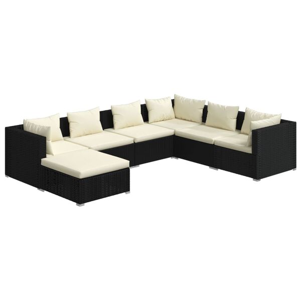 vidaXL 7-tlg. Garten-Lounge-Set mit Kissen Poly Rattan Schwarz