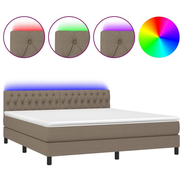 vidaXL Boxspringbett mit Matratze & LED Taupe 180x200 cm Stoff