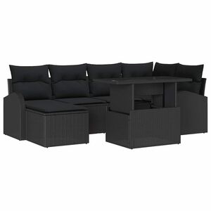 vidaXL Garten-Sofa-Set mit Kissen 7 pcs Schwarz