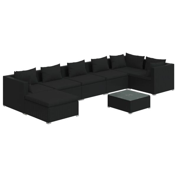 vidaXL 8-tlg. Garten-Lounge-Set mit Kissen Poly Rattan Schwarz