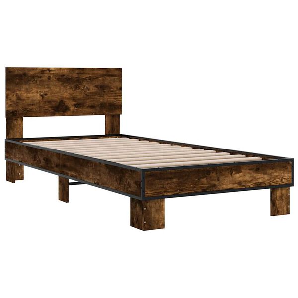 vidaXL Bettgestell Räuchereiche 90x190 cm Holzwerkstoff und Metall