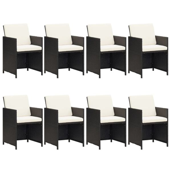 vidaXL 9-tlg. Garten-Essgruppe mit Kissen Poly Rattan Schwarz