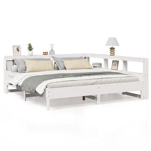 vidaXL Massivholzbett mit Regal ohne Matratze Wei&szlig; 200x200 cm Kiefer