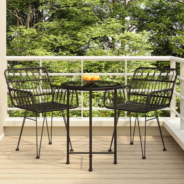 vidaXL 3-tlg. Garten-Essgruppe Schwarz Poly Rattan