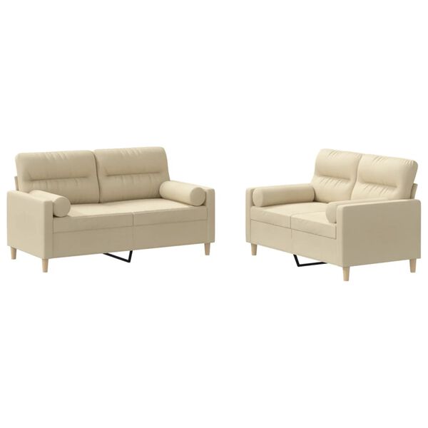 vidaXL 2-tlg. Sofagarnitur mit Kissen Creme Stoff