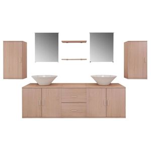 vidaXL 9-tlg. Badm&ouml;bel und Waschbecken Set Beige