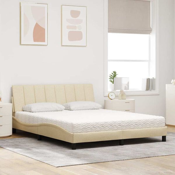 vidaXL Bett mit Matratze "Hanko" Creme 160x200 cm Stoff