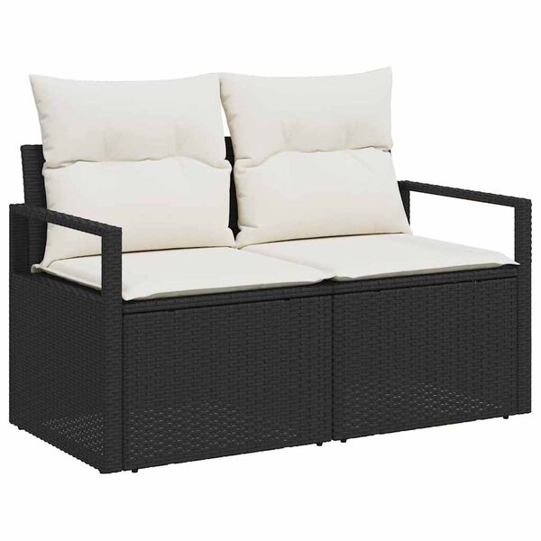 vidaXL Garten-Sofa-Set mit Kissen 6 pcs Schwarz Poly Rattan