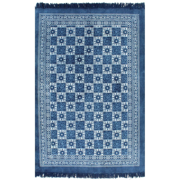vidaXL Kelim-Teppich Baumwolle 160x230 cm mit Muster Blau