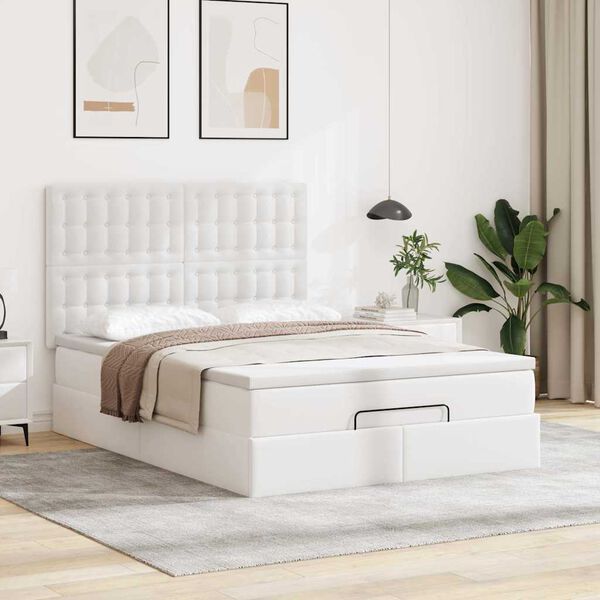 vidaXL Ottoman-Bett mit Matratze Weiß 140x200 cm Kunstleder
