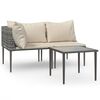 vidaXL 3-tlg. Garten-Lounge-Set mit Kissen Grau Poly Rattan