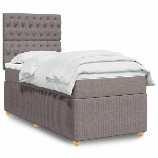 vidaXL Boxspringbett mit Matratze Taupe 90x200 cm Stoff