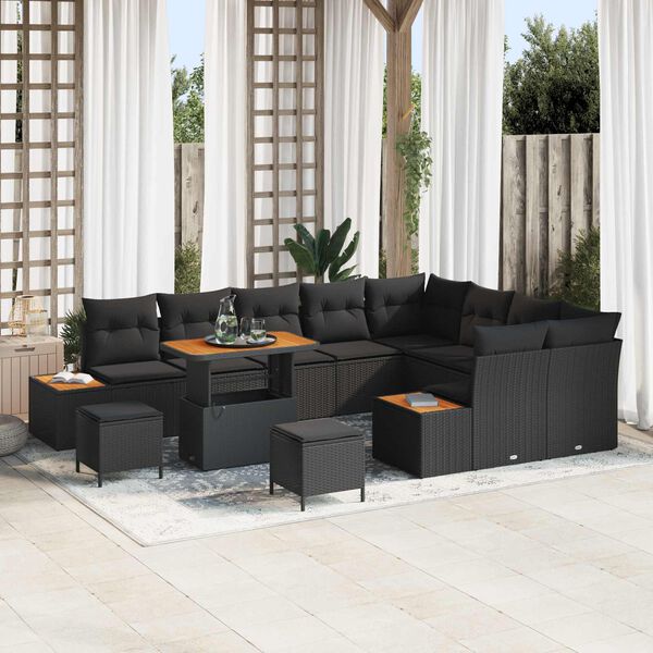 vidaXL Gartensofa-set mit Kissen 12 pcs Schwarz Poly Rattan