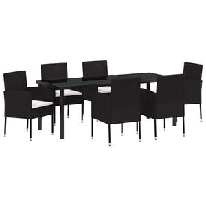 vidaXL Garten Essgruppe mit Kissen 7 pcs Schwarz Poly-Rattan