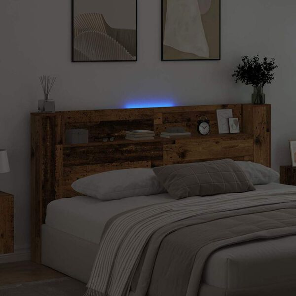 vidaXL Kopfteil mit Regal Altholz 200 x 15 x 103,5 cm Holzwerkstoff