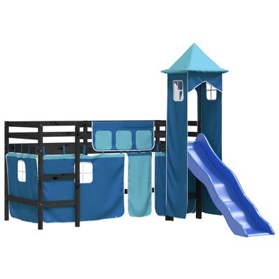 vidaXL Kinderhochbett mit Turm Blau 80x200 cm Massivholz Kiefer