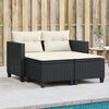 vidaXL Gartensofa 2-Sitzer mit Hockern Schwarz Poly Rattan