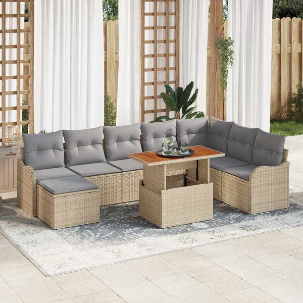vidaXL Garten-Sofa-Set mit Speicher 9 pcs Beige Poly Rattan