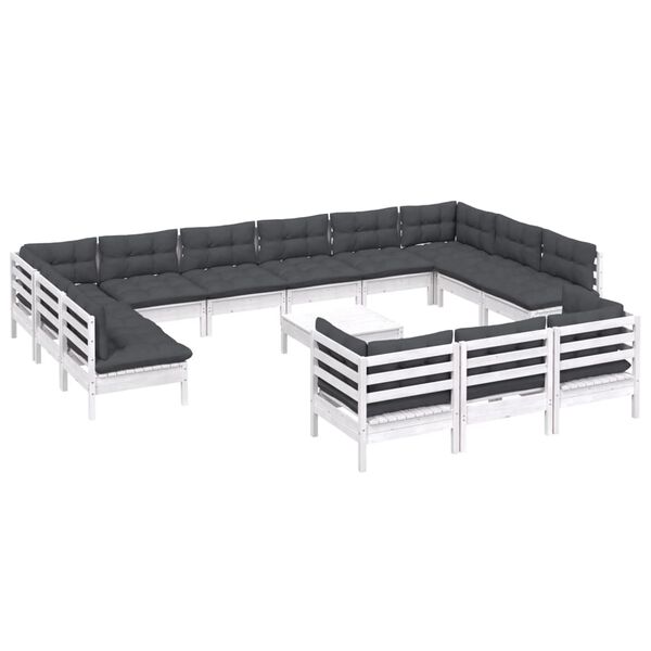 vidaXL 14-tlg. Garten-Lounge-Set mit Kissen Wei&szlig; Kiefernholz