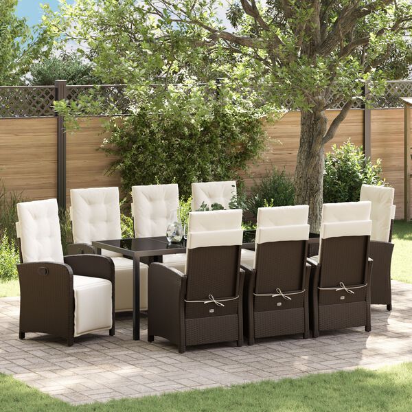 vidaXL Garten Essgruppe mit Kissen 9 pcs Braun Poly-Rattan