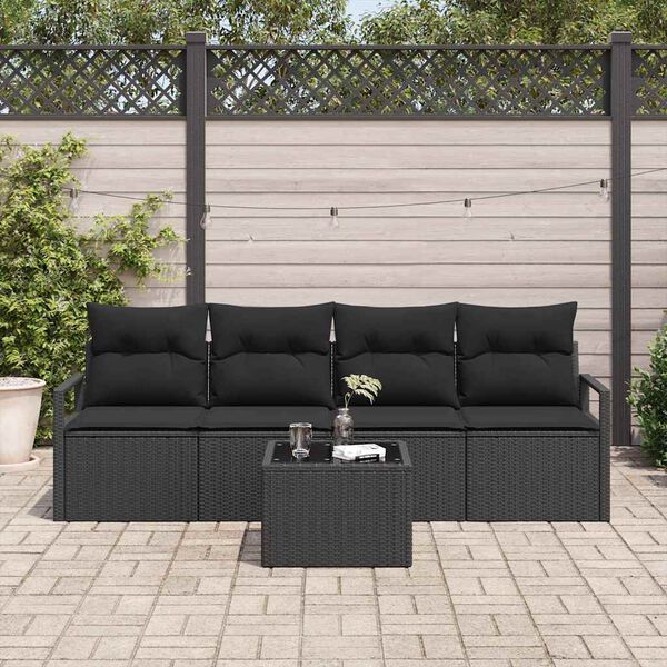 vidaXL Sofa Set mit Kissen mit Speicher 5 pcs Schwarz Poly-Rattan